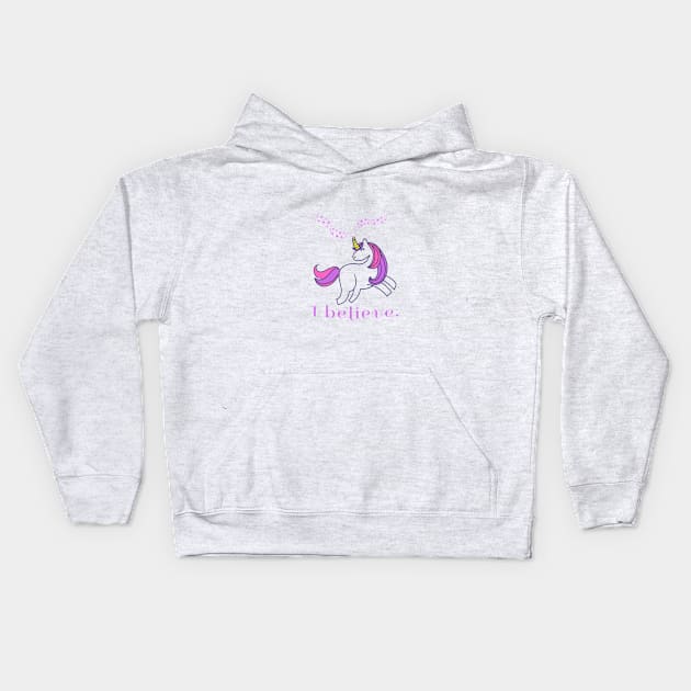 I Believe Unicorn Pink Purple and Stars Kids Hoodie by tnts